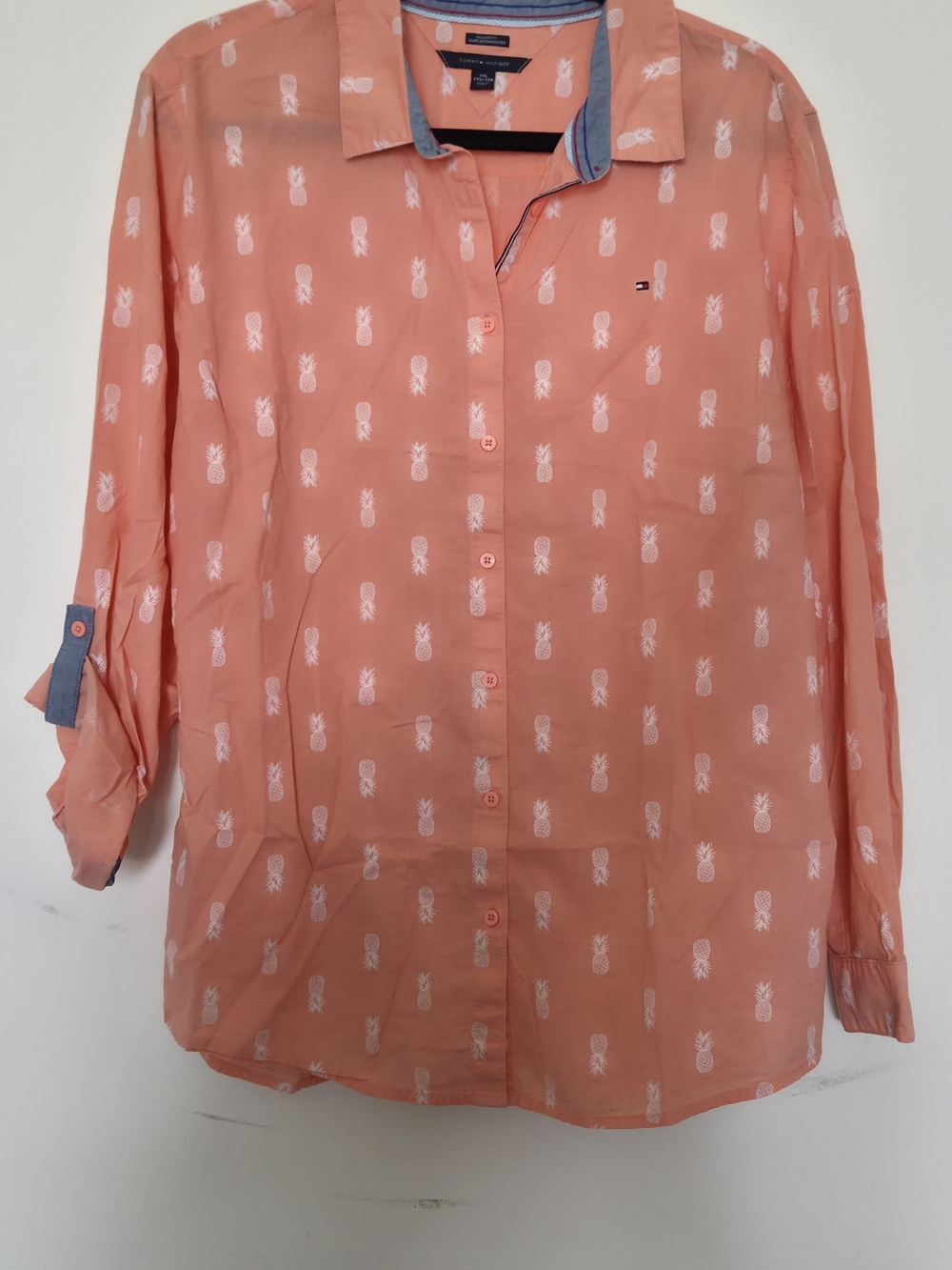Tommy Hilfiger Coral Pineapple-Print Casual Button-Down Shirt